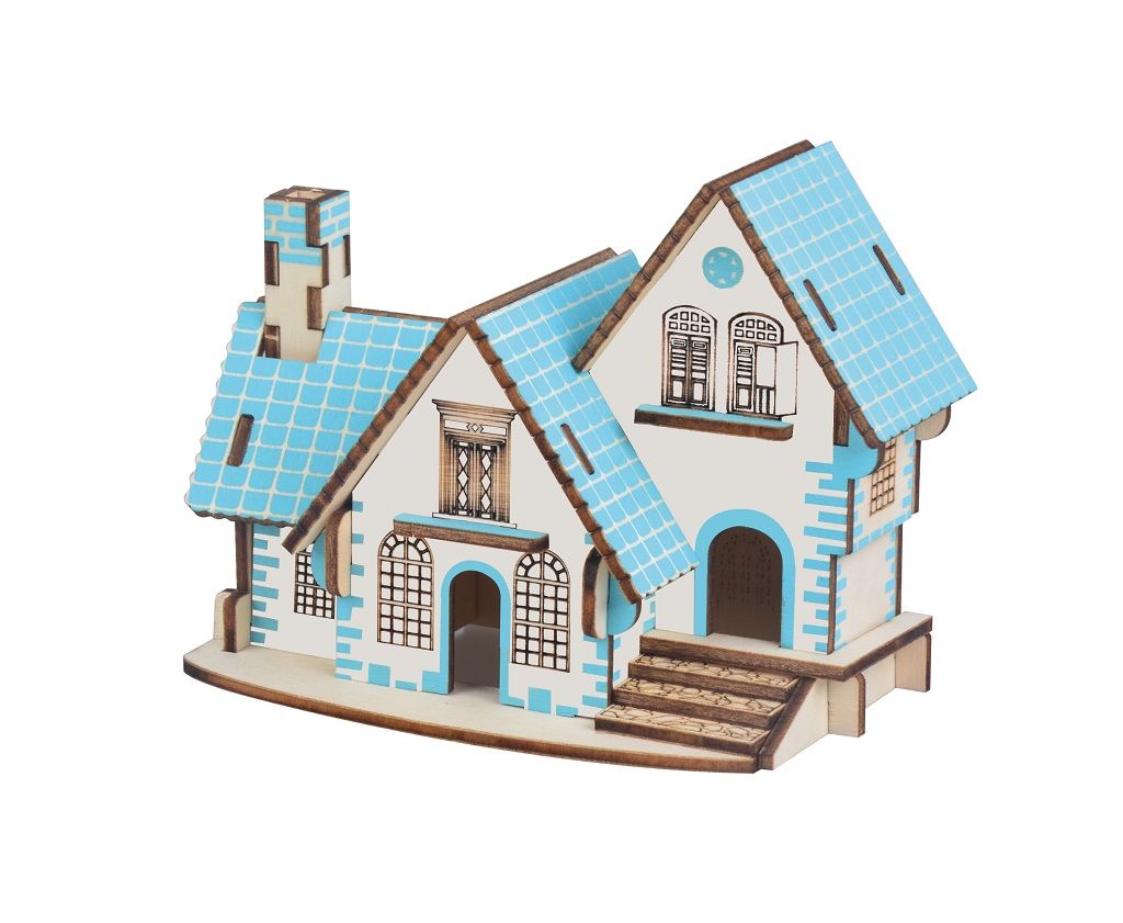 Dřevěné hračky Woodcraft Dřevěné 3D puzzle Modrý dům Woodcraft construction kit
