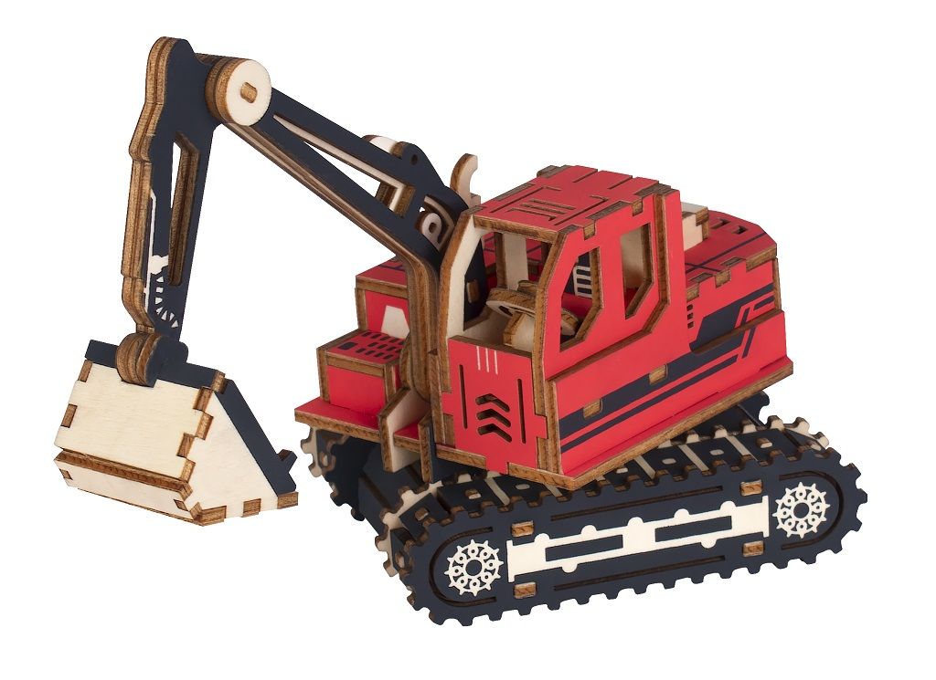Dřevěné hračky Woodcraft Dřevěné 3D puzzle Rypadlo červená Woodcraft construction kit