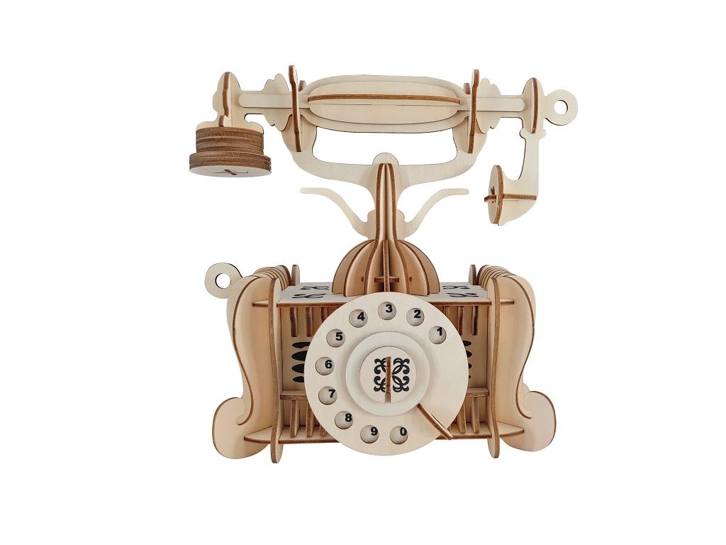 Dřevěné hračky Woodcraft Dřevěné 3D puzzle Starý telefon Woodcraft construction kit