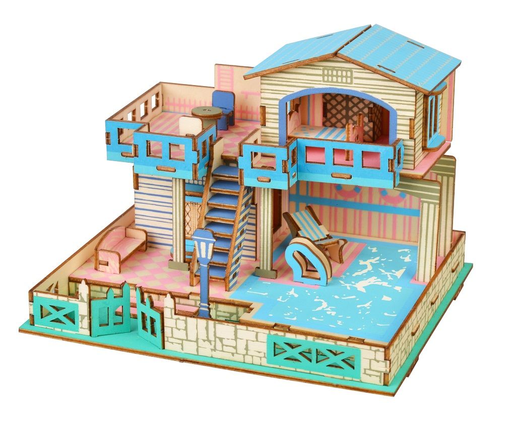 Dřevěné hračky Woodcraft Dřevěné 3D puzzle Vila na ostrově Lembongon Woodcraft construction kit