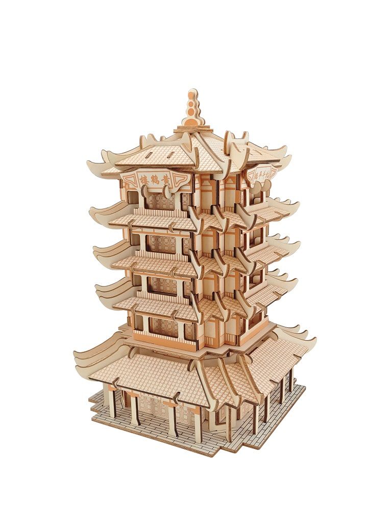 Dřevěné hračky Woodcraft Dřevěné 3D puzzle Yellow Crane Tower Woodcraft construction kit