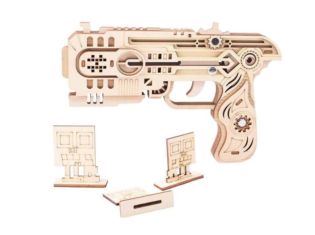 Dřevěné hračky Woodcraft Dřevěné 3D puzzle Zbraň na gumičky Dragon Chaser Woodcraft construction kit