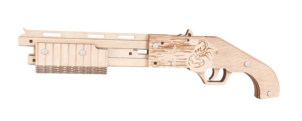 Dřevěné hračky Woodcraft Dřevěné 3D puzzle Zbraň na gumičky Mossberg Woodcraft construction kit