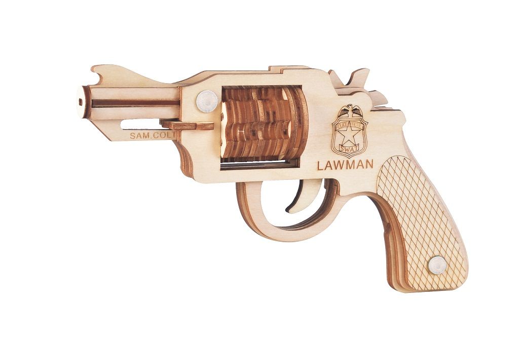 Dřevěné hračky Woodcraft Dřevěné 3D puzzle Zbraň na gumičky Revolver Colt Woodcraft construction kit