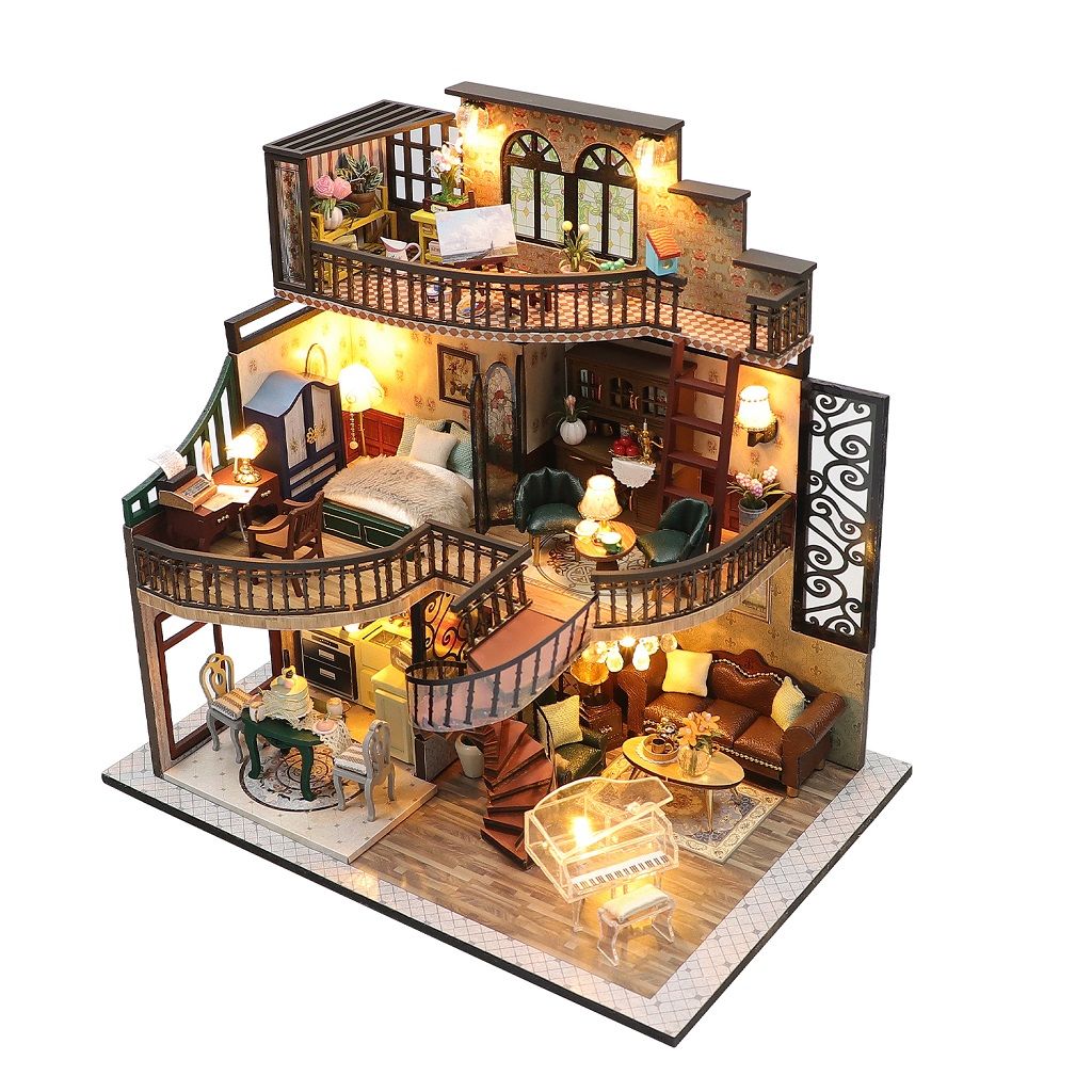 Dřevěné hračky Dvěděti miniatura domečku Pavilon stavby snů