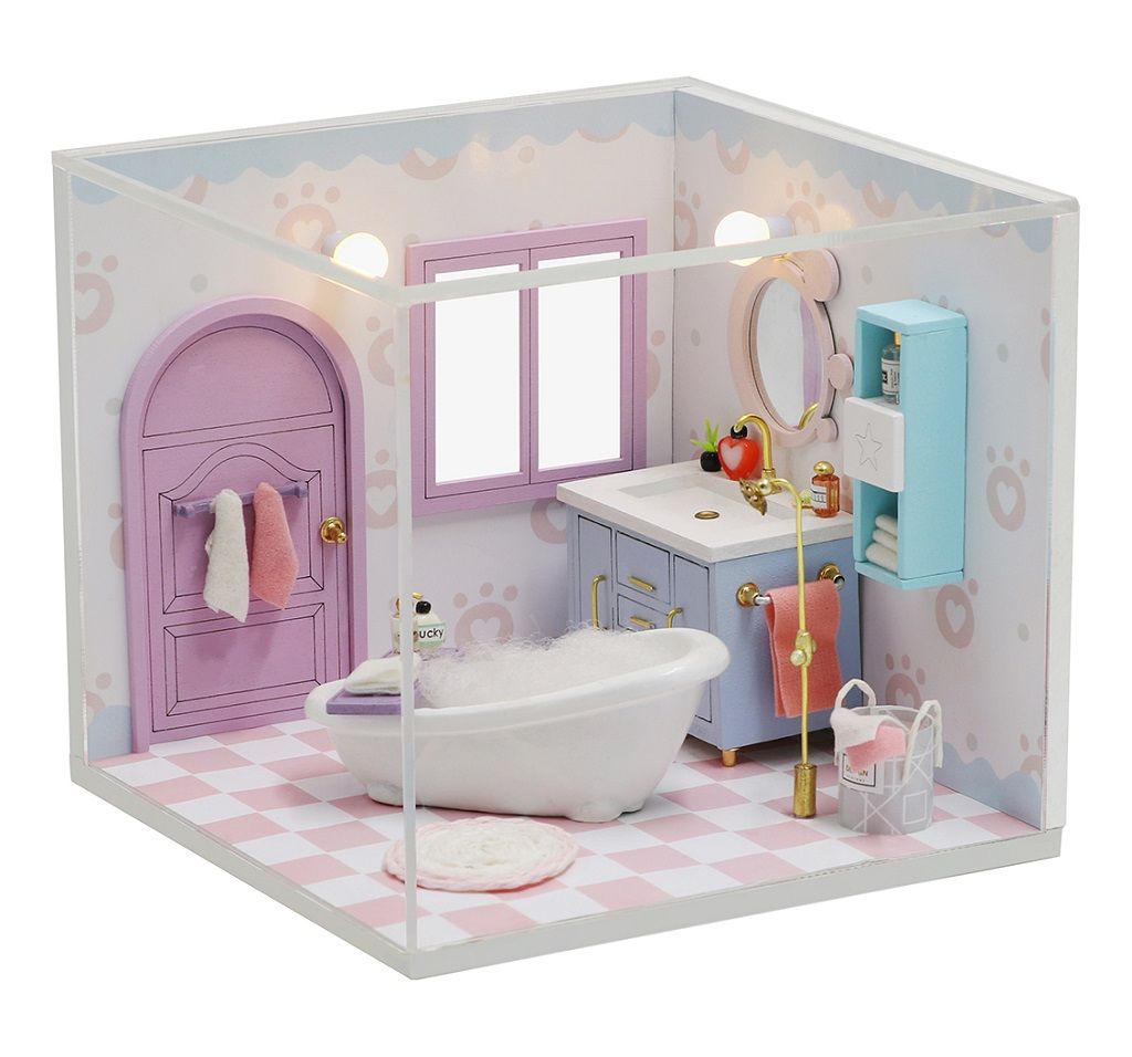Dřevěné hračky Dvěděti miniatura domečku Útulná koupelna