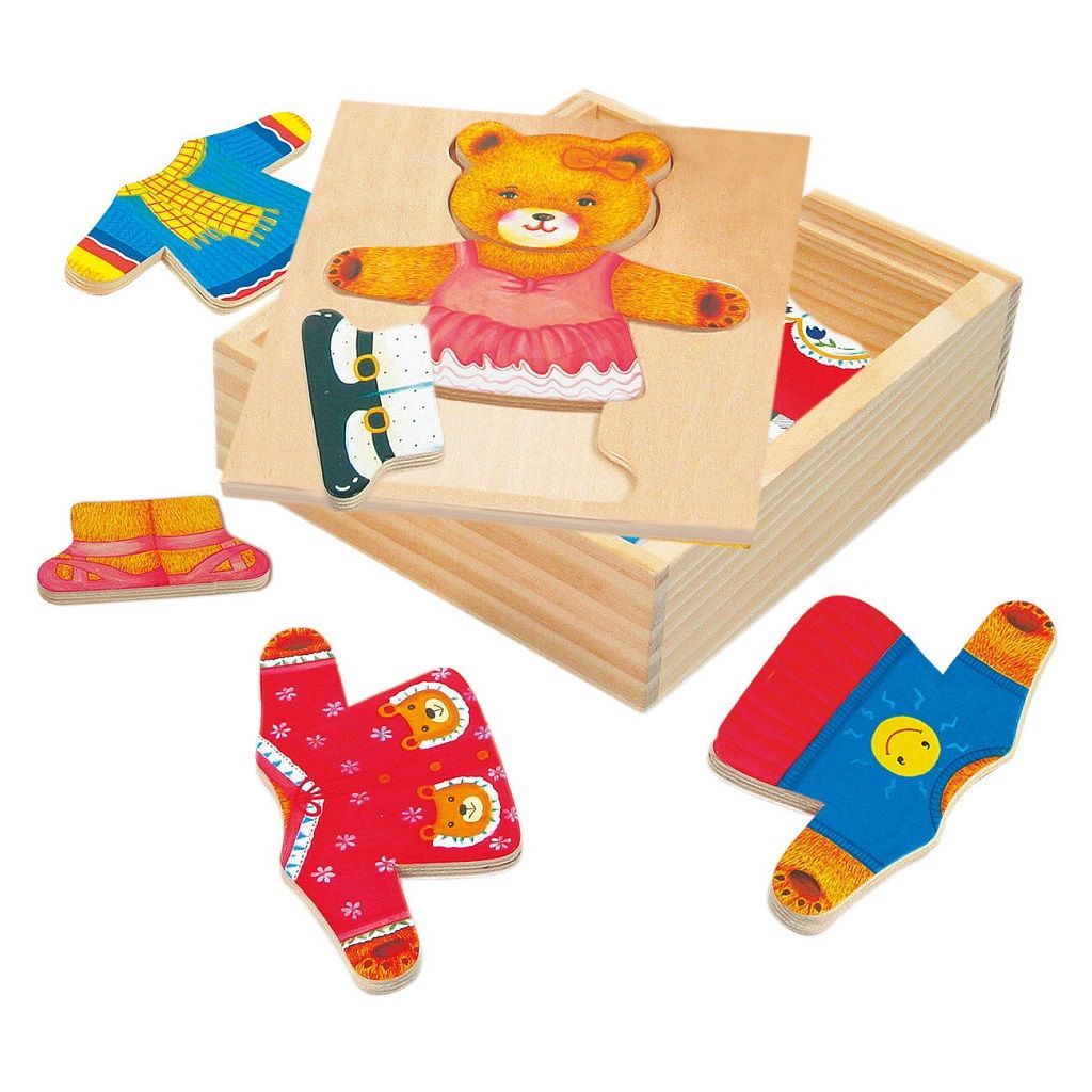 Dřevěné hračky Bino oblékací puzzle - medvědice