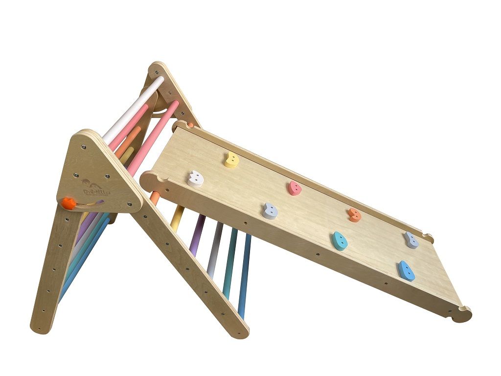 Dřevěné hračky Dvěděti Piklerové trojúhelník s deskou pastelový