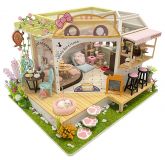 Dřevěné hračky Dvěděti miniatura domečku Kočičí kavárna se zahrádkou