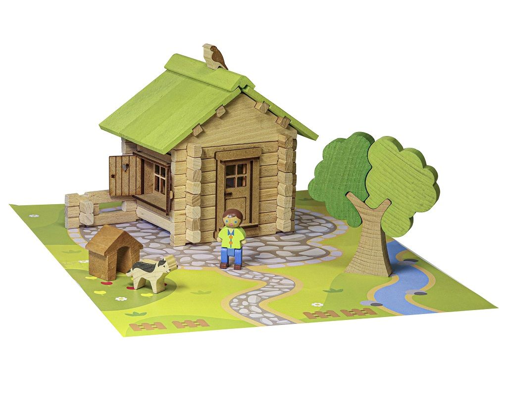 Dřevěné hračky Jeujura Dřevěná stavebnice 85 dílů Dům mezonet