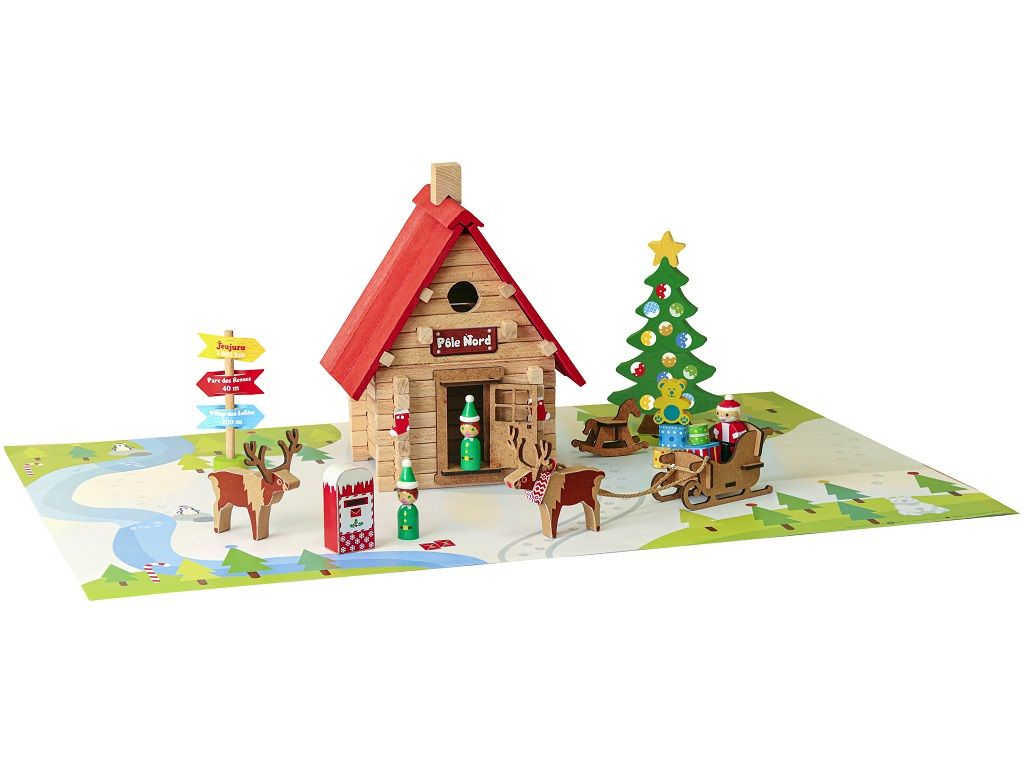 Dřevěné hračky Jeujura Dřevěná stavebnice 90 dílů Vánoční chata