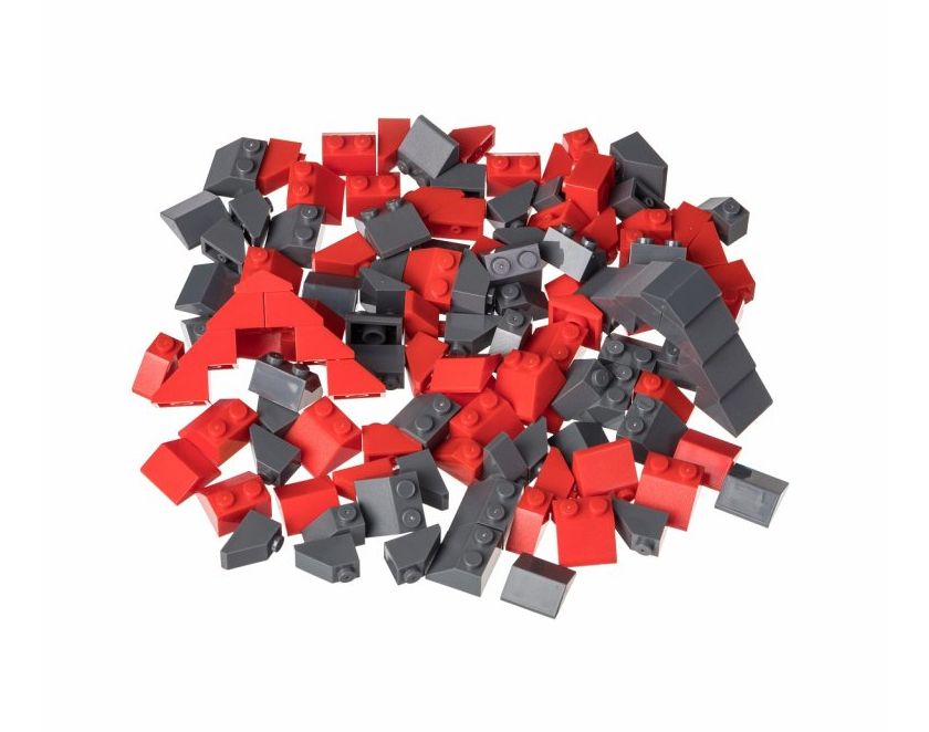 Dřevěné hračky L-W Toys Kreativní set střešní prvky červená a tmavě šedá 120 ks