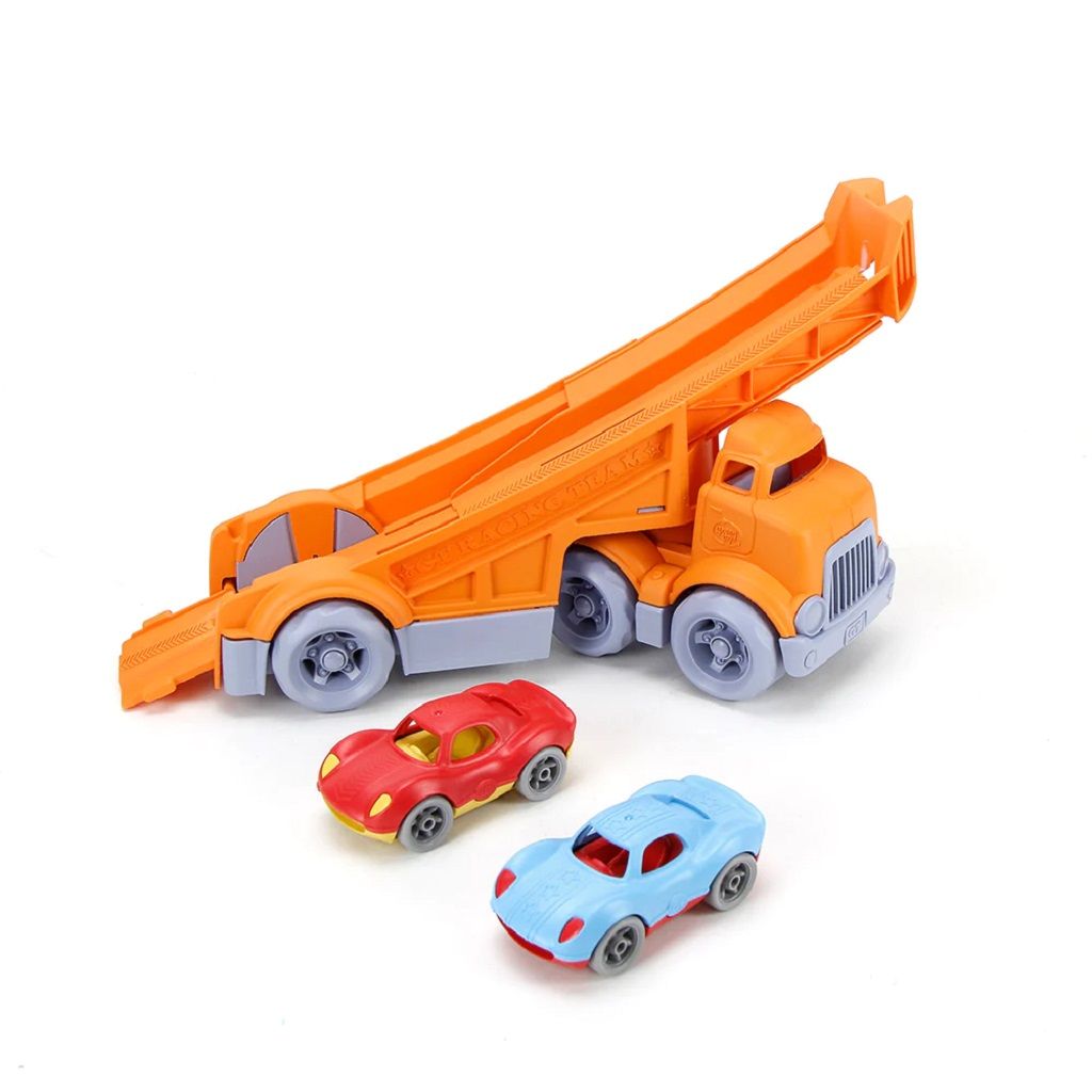 Dřevěné hračky Green Toys Kamion se 2 závodními auty