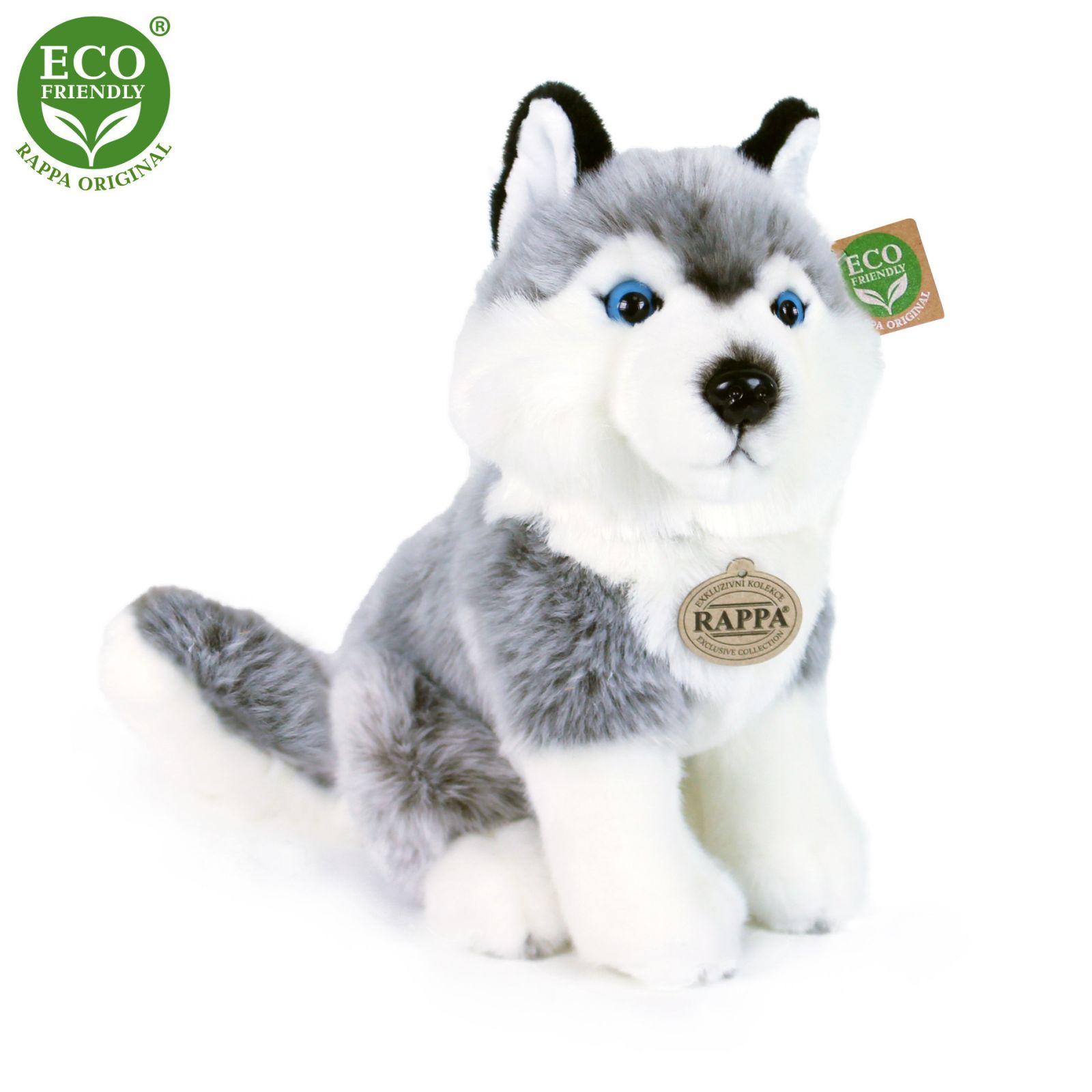Dřevěné hračky Rappa Plyšový pes Husky sedící 30 cm ECO-FRIENDLY