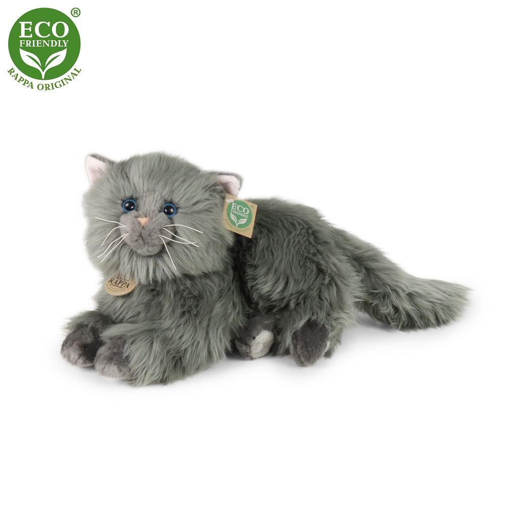 Dřevěné hračky Rappa Plyšová perská kočka šedá ležící 30 cm ECO-FRIENDLY