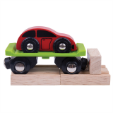Dřevěné hračky Bigjigs Rail Vagon s autem + 2 koleje