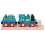 Dřevěné hračky Bigjigs Rail Modrá mašinka s tendrem + 2 koleje