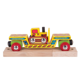 Dřevěné hračky Bigjigs Rail Vagon s buldozerem + 2 koleje