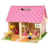 Dřevěné hračky Bigjigs Toys Přenosný dřevěný domeček pro panenky