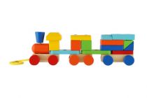 Dřevěné hračky Vlak + 2 vagóny dřevo tahací stavebnice 19 dílků v krabičce 37x12x9cm 18m+