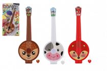 Dřevěné hračky Kytara/banjo s trsátkem plast 35cm 4 barvy na kartě 21x40x5cm Teddies