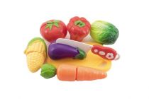 Dřevěné hračky Zelenina krájecí plast s prkénkem 13,5x8cm s nožem v sáčku 18x26x5cm Teddies
