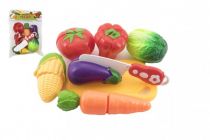Dřevěné hračky Zelenina krájecí plast s prkénkem 13,5x8cm s nožem v sáčku 18x26x5cm Teddies
