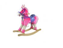 Dřevěné hračky Kůň houpací růžový plyš na baterie 71cm se zvukem a pohybem nosnost 50kg v krabici 62x56x19cm Teddies