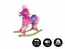 Dřevěné hračky Kůň houpací růžový plyš na baterie 71cm se zvukem a pohybem nosnost 50kg v krabici 62x56x19cm Teddies