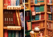 Dřevěné hračky RoboTime Zarážka na knihy miniatura domečku Knihkupectví