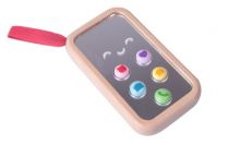 Dřevěné hračky Telefon Mobil dřevo 11cm na baterie se zvukem v krabičce 8x12x4cm 10m+ Teddies
