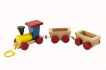 Dřevěné hračky Vlak + 2 vagónky dřevo tahací barevný celková délka 43cm v sáčku Teddies