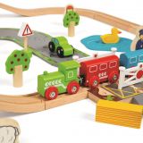 Dřevěné hračky Bigjigs Rail Dřevěná vláčkodráha s venkovskou cestou 80 dílů poškozený obal
