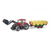 Dřevěné hračky Bruder Traktor Case IH Optum 300 CVX s čelním nakladačem a přepravníkem na balíky - poškozený obal