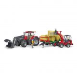 Dřevěné hračky Bruder Traktor Case IH Optum 300 CVX s čelním nakladačem a přepravníkem na balíky - poškozený obal