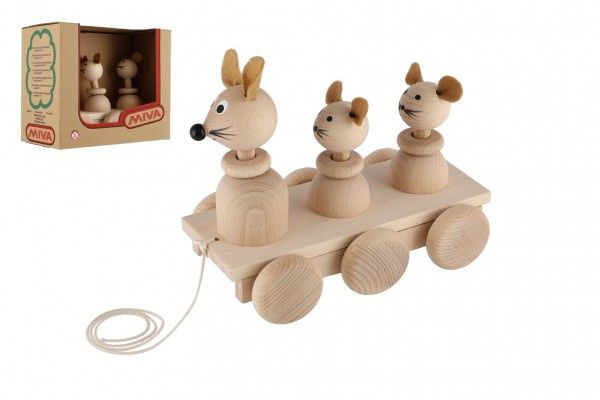 Dřevěné hračky Tři myšky tahací přírodní dřevo 22cm v krabici 22x18x12cm Teddies