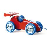 Dřevěné hračky Vilac Tahací závodní auto červené s červeným křídlem