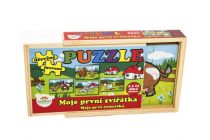 Dřevěné hračky Puzzle dřevěné Moje první zvířátka 4x12 dílků 20x14x3,5cm v dřevěné krabičce 24m+ MPZ Teddies