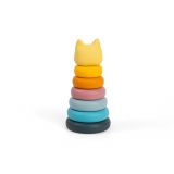 Dřevěné hračky Bigjigs Toys Silikonová stohovací věž Kočka