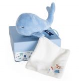 Dřevěné hračky Doudou Dárková sada - Plyšová modrá velryba 15 cm Doudou et Compagnie Paris