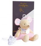 Dřevěné hračky Doudou Dárková sada - Plyšová myš Suzy v tutu sukýnce 19 cm Doudou et Compagnie Paris
