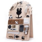 Dřevěné hračky Manibox Senzorická deska Activity board lev Leon