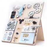 Dřevěné hračky Manibox Senzorická deska Activity board s dvěma dveřmi - velká