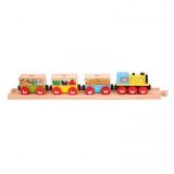 Dřevěné hračky Bigjigs Rail Nákladní vlak se zeleninou + 3 koleje