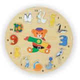 Dřevěné hračky Vkládací výukové puzzle hodiny zvířata Vkládačky