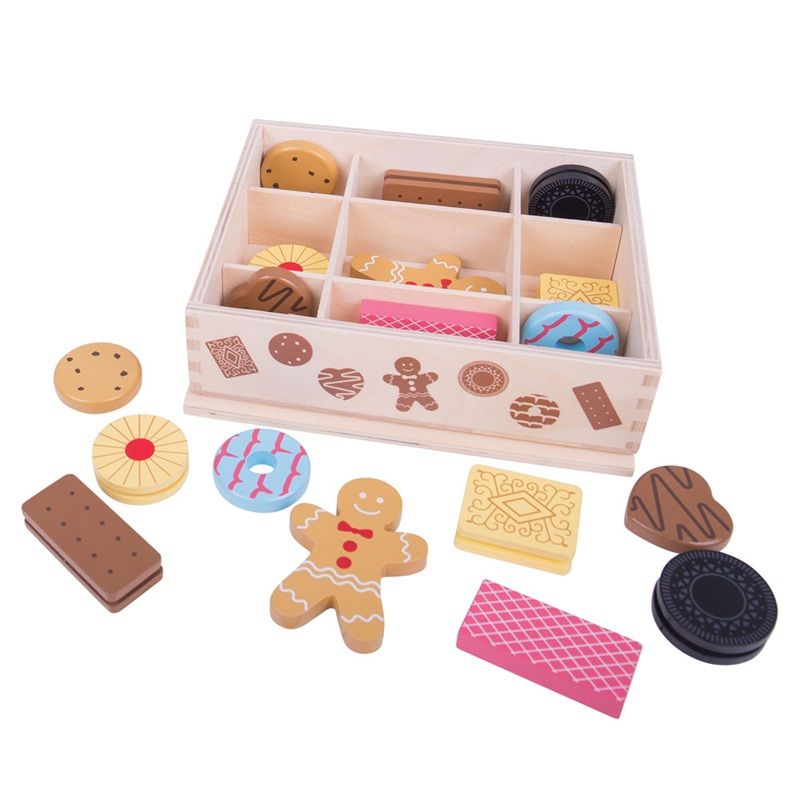 Dřevěné hračky Bigjigs Toys Box s dřevěnými sušenkami