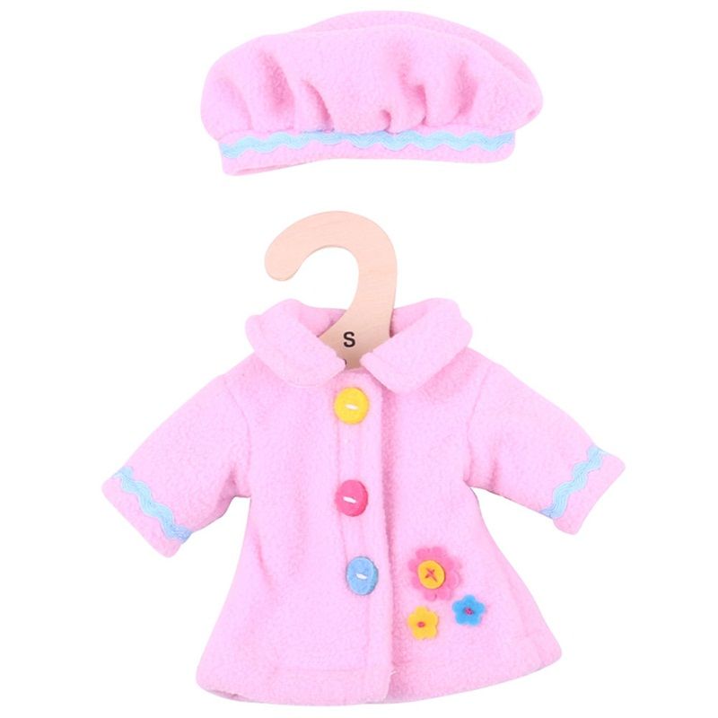 Dřevěné hračky Bigjigs Toys Růžový kabátek s knoflíky pro panenku 28 cm