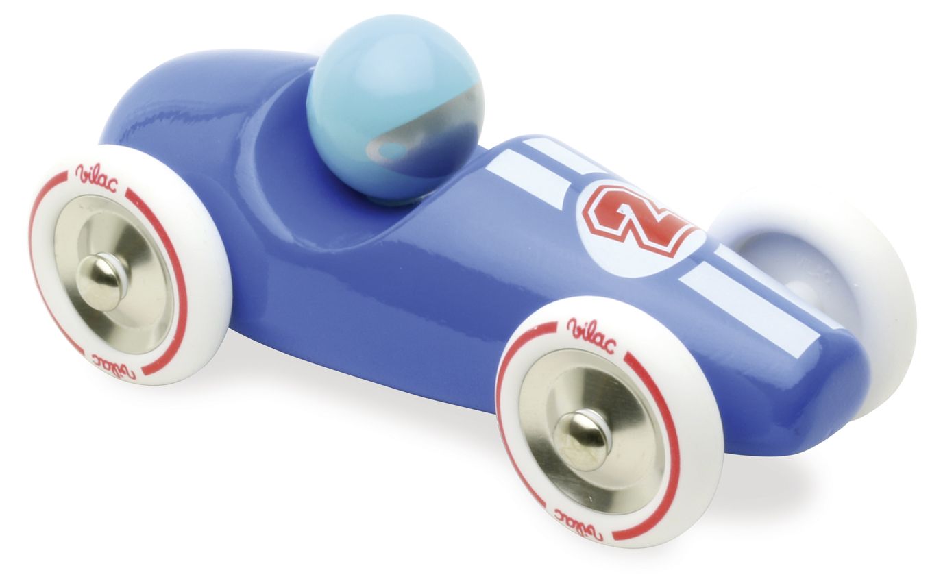 Dřevěné hračky Vilac Závodní auto GM modré s bílými koly