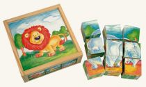 Dřevěné hračky Bino Dřevěné hračky obrázkové kostky divoká zvířata 9 dílů