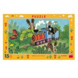 Dřevěné hračky Dino Papírové puzzle Krtek a lokomotiva15 dílků